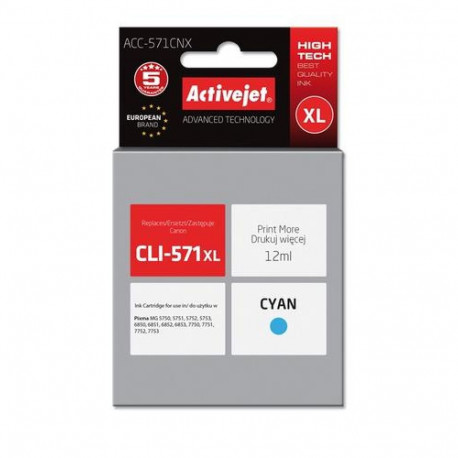 Activejet ACC-571CNX ink (replacement for Canon CLI-571C XL; Supreme; 12 ml; cyan)