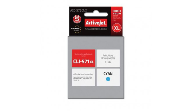 Activejet ACC-571CNX ink (replacement for Canon CLI-571C XL; Supreme; 12 ml; cyan)