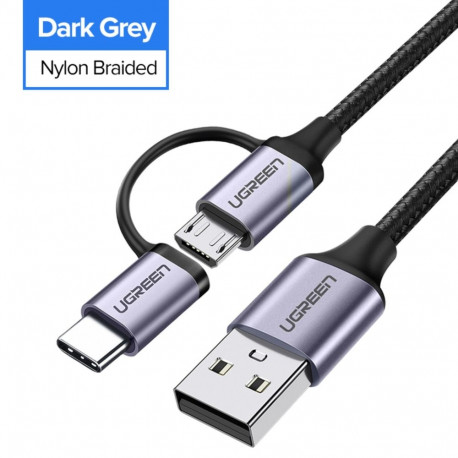 2in1 USB cable UGREEN Type-C / Micro USB, QC 3.0, 1m (black)