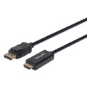 Manhattan DisplayPort 1.2 to HDMI Cable, 4K@60Hz, 1m, Male to Male, DP With Latch, Black, Not Bi-Dir