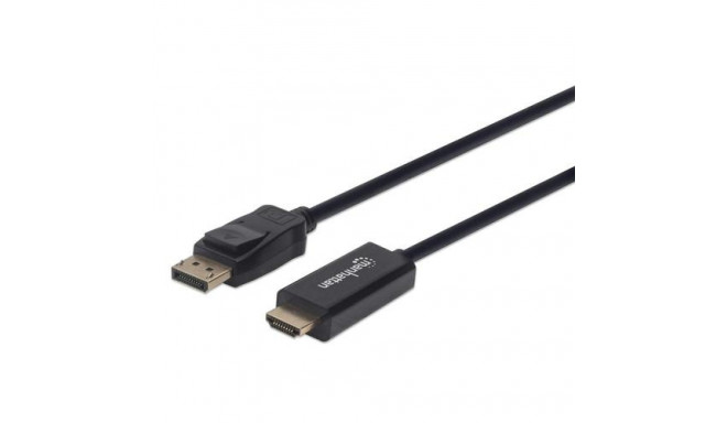 Manhattan DisplayPort 1.2 to HDMI Cable, 4K@60Hz, 1m, Male to Male, DP With Latch, Black, Not Bi-Dir