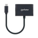 Manhattan USB-C to VGA and USB-C (inc Power Delivery), 1080p@60Hz, 19.5cm, Black, Power Delivery to 