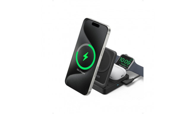 Anker MagGo Magnetic Wireless Charger (Qi 2.0, 15W), Foldable 3-in-1 with Charger Bundle, Black |