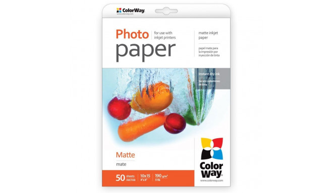 ColorWay Matte Photo Paper, 50 sheets, 10x15, 190 g/m