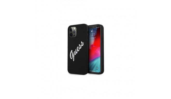 Guess Apple iPhone 12 Pro Max 6.7'' Vintage White Script Silicone Cover Black