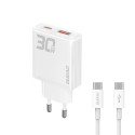 Dudao GaN Dudao A30EUT 30W USB-A / USB-C Wall Charger + USB-C - USB-C Cable - White