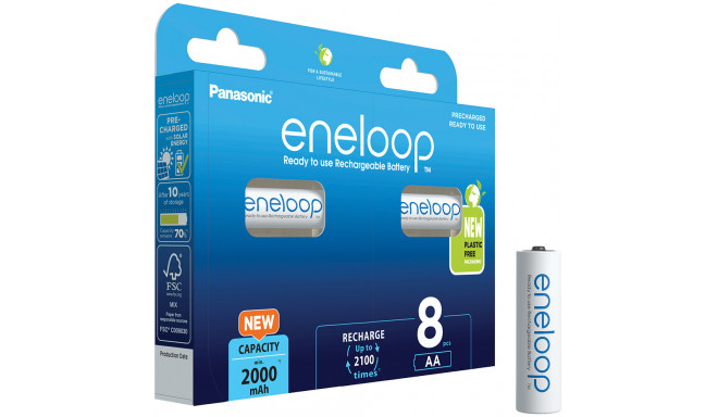 Panasonic eneloop rechargeable battery AA 2000 8BP (opened package)