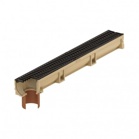 ACO Euroline gutter with cast iron grate, with PVC pipe DN110, 1 m