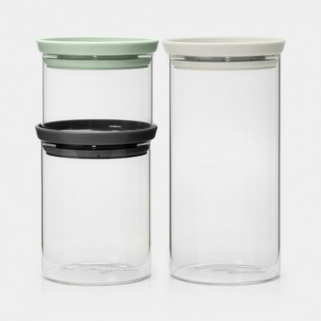 BRABANTIA glass jar set 0.3L+0.6L+1.1L mixed 100550