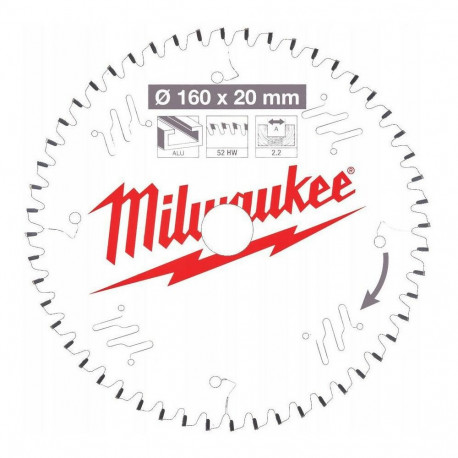 MILWAUKEE CIRCULAR SAW 160x20x2.2x52z TF ALUMINUM