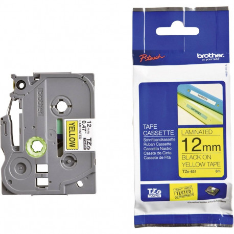 Kleepkirjalint/markeerimislint BROTHER TZE-631 12mm must kollasel