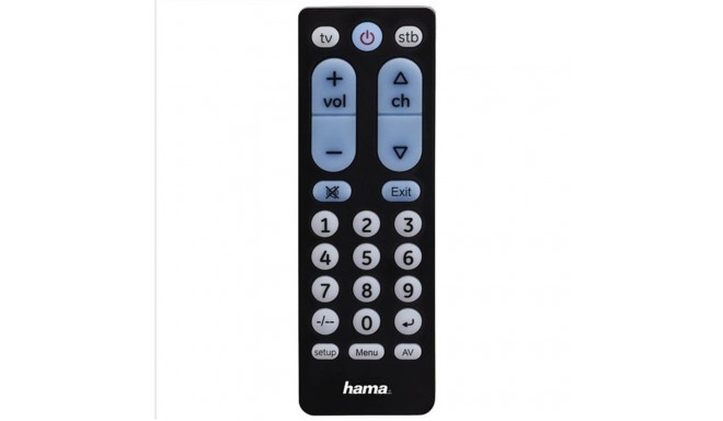 Hama Universālais IR Tālvadības pults 2-in-1 Lieli Apgaismotie Pogu Mācītājs Melns
