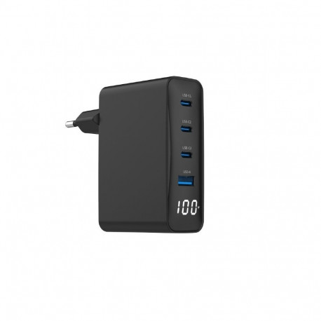 Universal charger 100W GaN 1xUSB-A 3xUSB-C fast charger LCD black