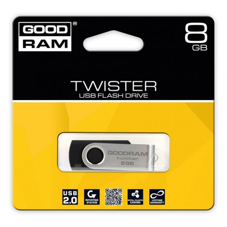 Goodram mälupulk 8GB Twister USB 2.0, must