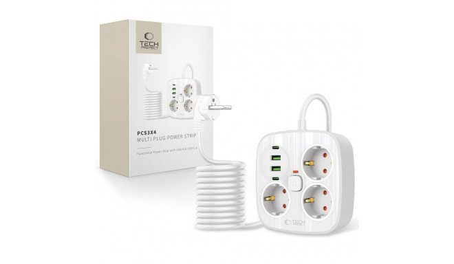 TECH-PROTECT PCS3X4 POWER STRIP 2 USB & 2 TYPE-C & 3 SOCKET 200CM WHITE