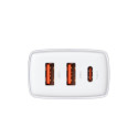 LAADIJA 2XUSB-A + USB-C 30W VALGE