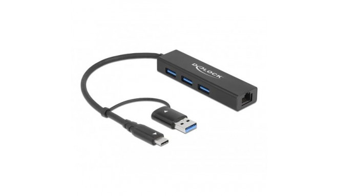 DeLOCK 3 Port USB 3.2 Gen 1 Hub + Gigabit LAN with USB Type-C or USB Type-A connector
