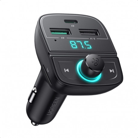 Bluetooth FM Transmitter and Car Charger UGREEN CD229, 2 x USB-A - 1 x USB-C - 1 x microSD, Black