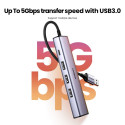 USB Hub UGREEN CM475, 3 x USB-A 3.0 - 1 x USB-C - 1 x RJ45, Grey