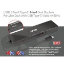 CLUB3D USB3.2 Gen2 Type-C, 6-in-1 Dual Displays Portable Dock with USB Type-C Video 4K60Hz