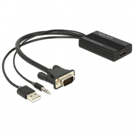 DeLOCK 62597 video cable adapter 0.25 m HDMI Type A (Standard) VGA (D-Sub) + 3.5mm + USB Type-A Blac