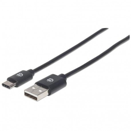 Manhattan USB-C to USB-A Cable, 2m, Male to Male, Black, 480 Mbps (USB 2.0), Hi-Speed USB, Lifetime 