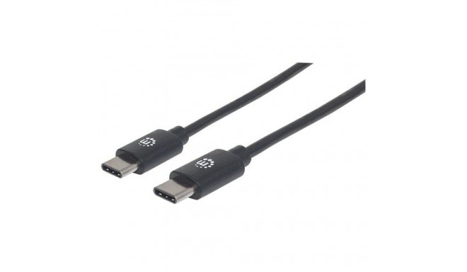 Manhattan USB-C to USB-C Cable, 2m, Male to Male, Black, 480 Mbps (USB 2.0), 3A, Hi-Speed USB, Lifet