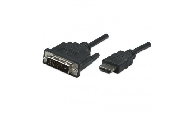 Manhattan HDMI to DVI-D 24+1 Cable, 1m, Male to Male, Black, Dual Link, Compatible with DVD-D, Lifet