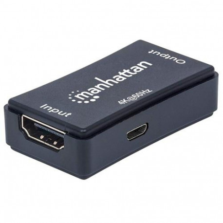 Manhattan HDMI Repeater, 4K@60Hz, Active, Boosts HDMI Signal up to 40m, Black, Three Year Warranty