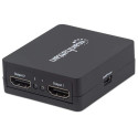 Manhattan HDMI Splitter 2-Port , 1080p, Black, Displays output from x1 HDMI source to x2 HD displays
