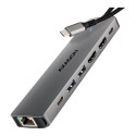 AXAGON HMC-7HX2 USB-C 3.2 Gen 1 hub, 2x USB-A + 1x USB-C, 2x HDMI 4K 60Hz, GLAN, PD 100W, 15cm USB-C