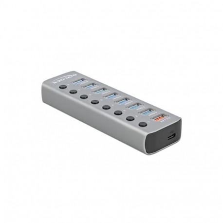 "DELOCK USB 3.2 Gen 1 Hub mit 7 Ports + 1 Schnellladeport + 1 USB-C PD 3.0 Port mit Schalter und Bel