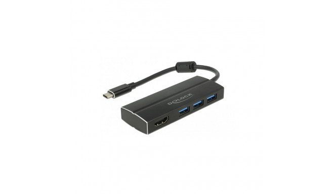 "DELOCK USB 3.1 Gen 1 Adapter USB Type-C zu 3 x USB 3.0 Typ-A Hub + 1 x HDMI DP Alt Mode 4K 30 Hz"