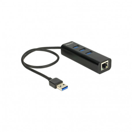 "DeLock USB 3.0 Hub 3 Port + 1 Port Gigabit LAN 10/100/1000 Mb/s - Hub - 3 Anschlüsse"