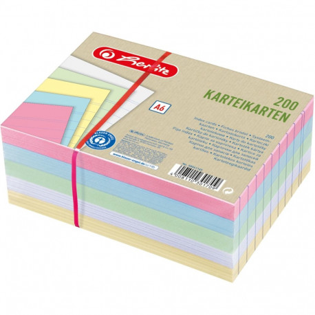Herlitz kartoteegikaardid A6, joonitud, 4 värvi + valge, Sinine Ingel, 200 tk