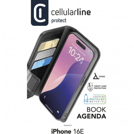 "Cellularline Book Agenda 2 Case fr Apple iPhone 16e Black"