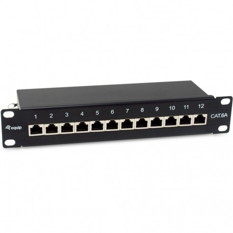 "Equip Patchpanel 12x RJ45 Cat6A 10"" FTP 1HE Premium schwarz"