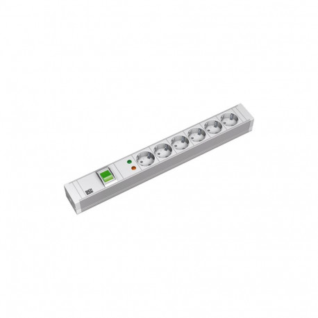 Toitepaneel 6 x Schuko lülitiga räckitav 2.0m 1U hall, PVC, ülepingekaitse