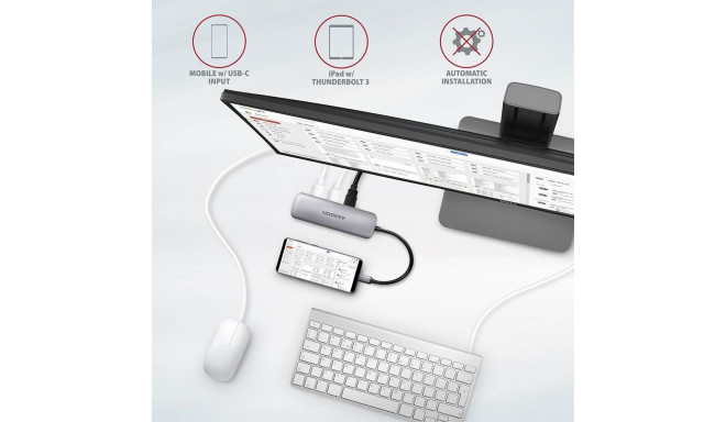 Axagon HMC-5 sülearvuti dokk/portide replikator juhtmega USB 3.2 Gen 1 (3.1 Gen 1) Type-C hall
