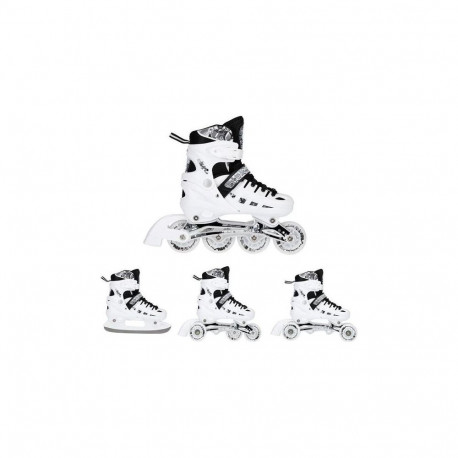 NH10905 4in1 WHITE LED SIZE M. S(31-34) INLINE SKATES WITH DIM. NILS EXTREME HOCKEY BLADE