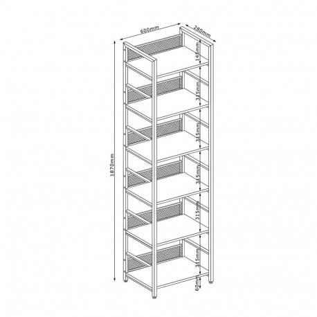 Riiul HECTOR 60x28xH187cm, saar/must