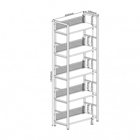 Riiul HECTOR 60x28xH154cm, saar/must