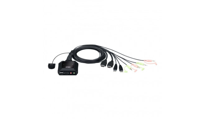 Aten 2-Port USB 4K HDMI Cable KVM Switch with Remote Port Selector CS22H-AT