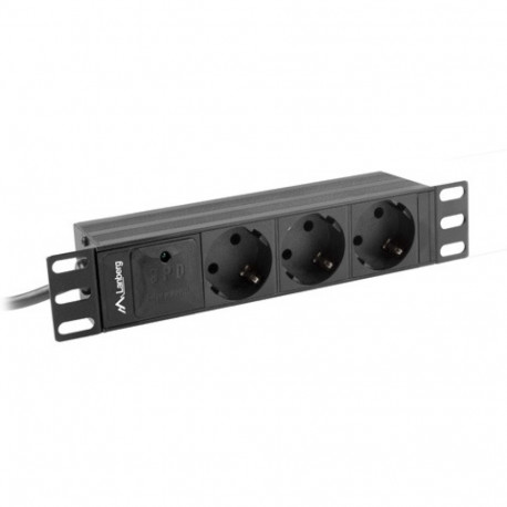 POWER DISTRIBUTION UNIT (PDU) 10" LANBERG 1U 10A 2M 3X SCHUKO OUTLETS BLACK C14