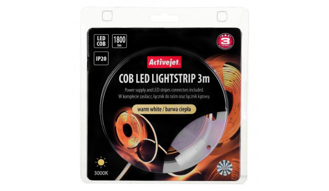 Activejet LED Riba COB LED Riba 3m Toiteplokiga Soe Värv IP20