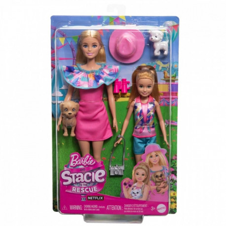 Zestaw lalek barbie i stacie z pieskami
