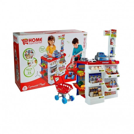 Zabawkowy Market z Wózkiem Kasa Fiskalna Skaner Artykuły Spożywcze Zakupy