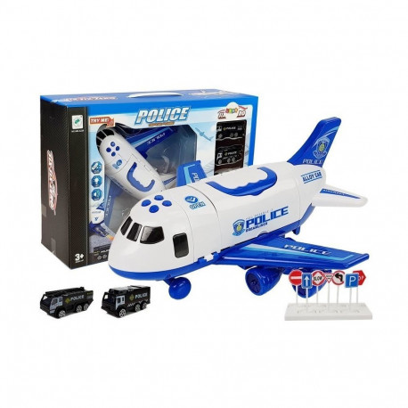 Samolot Rozkładany Policyjny z Autkami 1:64 ze światłami i dźwiękiem