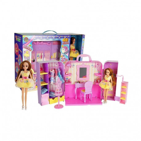 garderoba valgusega ja peegliga nukk 26 cm riiete komplekt aksessuaarid