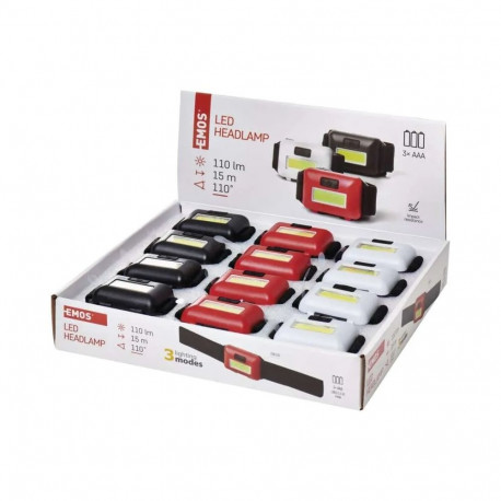 COB LED Headlamp, 110 lm, 3× AAA, 12 pcs, , display box, EMOS